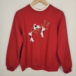 Vintage 90s Classic Elements Cat Embroidered Sweatshirt Women's M Red Crewneck